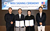 From left: Tony Oh, chief business development officer at Lion Group, Park Man-soo, leader of Hyundai Glovis’ smart innovation division, Serena Cheng, executive director on Lion Group’s board of directors, and Park Ji-hyun, head of Hyundai Glovis’ global biz development group pose for a photo after signing a memorandum of understanding on Tuesday. [HYUNDAI GLOVIS]