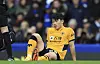 Wolverhampton Wanderers' striker Hwang Hee-chan receives medical treatment before being substituted during a match against Everton at Goodison Park in Liverpool, England on Sunday. [AFP/YONHAP]