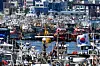 Fishing boats are anchored in a port in Pohang Sunday afternoon, amid news that Typhoon Khanun shifted its projected trajectory and is forecast to hit Korea's southeastern coast over Wednesday and Thursday. [NEWS1]