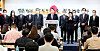 President-elect Yoon Suk-yeol, center, announces eight Cabinet appointments in a press conference at the transition team's office in Tongui-dong, central Seoul, Sunday afternoon. [JOINT PRESS CORPS]