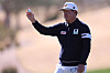 Im Sung-jae waves on the fourth green during the first round of the WM Phoenix Open at TPC Scottsdale on Thursday in Scottsdale, Arizona.  [GETTY IMAGES]