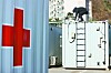 Mobile hospital units are set up in the parking lot of Seoul Seobuk Hospital in Eunpyeong District, northern Seoul, to take in critically ill patients as intensive care units in hospitals have exceeded capacity. [YONHAP]