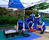 Employees of Samsung Electronics are checking household electronics damaged by the recent heavy rains. [SAMSUNG ELECTRONICS]