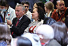 Former SMEs Minister Park Young-sun, center, watches President Yoon Suk Yeol give a speech at Harvard University near Boston on April 29, 2023, during a state visit to the United States. [YONHAP]