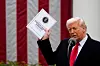U.S. President Donald Trump speaks during a tariff announcement in the Rose Garden of the White House in Washington on April 2. [EPA/YONHAP]