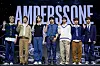 Ampers&One, FNC Entertainment's new seven-member boy band, poses for the camera during its debut showcase at the Blue Square in Yongsan District, central Seoul. [FNC ENTERTAINMENT]