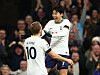 Tottenham Hotspur's Son Heung-min celebrates with Harry Kane after scoring against West Ham during a Premier League game at Tottenham Hotspur Stadium in London on Sunday.  [REUTERS/YONHAP]