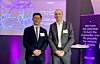 SK bioscience CEO Ahn Jae-yong, left, and Thomas Triomphe, Sanofi executive vice president, pose for a photo during the Sanofi Vaccines Investor Event held in London on Thursday. [SK BIOSCIENCE]