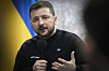 Ukrainian President Volodymyr Zelenskyy speaks during his press conference on the first anniversary of the Russian invasion of Ukraine in Kyiv on Friday. [AP/YONHAP]