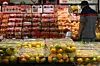 Boxes of fruits and vegetable for sale at a discount supermarket in Seoul on Monday. Prices of fruits and vegetables are spiking as many farms have been damaged by the recent heavy downpours. This month, the wholesale price of Nappa cabbages surged 84 percent compared to a year ago, while squash prices went up 73 percent. The government last week announced that it will release its stockpile in trying to lower the surging fresh produce prices. [YONHAP]