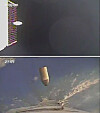 Screengrabs of videos taken by cameras installed in the Nuri, or the Korea Space Launch Vehicle-II, during the separation process of a cover surrounding the payloads. The separated cover is shown in the image below. Nuri was successfully launched from the Naro Space Center in Goheung County, South Jeolla, Tuesday. [YONHAP]
