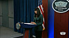 Sabrina Singh, principal deputy spokesperson for the U.S. Department of Defense, speaks during a daily press briefing at the Pentagon in Washington on Thursday. [DEPARTMENT OF DEFENSE]