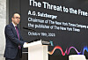 A.G. Sulzberger, chairman and publisher of The New York Times, gives a keynote address to students and faculty at the Seoul National University (SNU) in Gwanak District, southern Seoul, on Thursday. [PARK SANG-MOON]