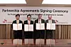 Park Kyung-il, second from left, SK ecoplant CEO, and John Risley, third from left, World Energy GH2 chairman, pose for a photo during a signing ceremony held Wednesday in central Seoul. [SK ECOPLANT]