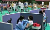 People get AstraZeneca shots at a vaccination center in Gwangju, as the rollout of the temporarily-suspended AstraZeneca vaccines resumed Monday. [YONHAP]