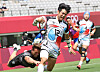Jeong Yeon-sik scores a try for Korea in a Group A rugby sevens match against New Zealand at the 2020 Tokyo Olympics in Tokyo. [YONHAP]