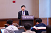 John Rim, Samsung Biologics CEO, speaks during a press conference held in Boston on Monday. [YONHAP]