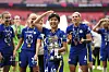 Chelsea's Ji So-yun, center, celebrates with teammates after winning the Women's FA Cup final against Manchester City at Wembley Stadium in London on Sunday. [AP/YONHAP]