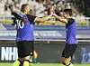 Harry Kane, left, and Son Heung-min celebrate after Kane scores the opening goal in a friendly between Tottenham Hotspur and Sevilla at Suwon World Cup Stadium in Suwon, Gyeonggi on Saturday. [YONHAP]