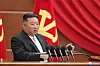 North Korean leader Kim Jong-un speaks at a plenary meeting of the ruling Workers' Party of Korea, raising the need to exponentially increase the number of its nuclear arsenal, on Jan. 1, [KOREAN CENTRAL NEWS AGENCY]