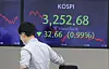 A screen in Hana Bank's trading room in central Seoul shows the Kospi closing at 3,252.68 points on Thursday, down 32.66 points, or 0.99 percent, from the previous trading day. [YONHAP]
