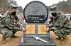 Marine Corps servicemen pay respects on Sunday at a memorial to the two marines who died during the North Koreans' shelling of Yeonpyeong Island in 2010. Monday marked the 10th anniversary of the incident. [KIM SUNG-TAE]