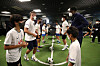 Tottenham Hotspur defenders Eric Dier, second from left, and Malachi Fagan-Walcott, right, take part in a Tottenham Hotspur Global football development session with children from ChildFund Korea on Monday in Yangcheon District, western Seoul. [TOTTENHAM HOTSPUR]