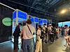 Visitors on July 11 crowd Naver Cloud's booth at the 2025 World Expo in Osaka, Japan, which opened from July 9 to 11. [YONHAP]