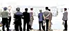 Senior citizens browse a job bulletin board at a job fair. [JOONGANG ILBO]