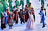 A woman wearing hanbok, or traditional Korean attire, appeared during the 2022 Beijing Olympics' opening ceremony on Feb. 4, for a parade of representatives from ethnic minorities in China. [YONHAP]