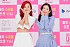 Irene, right, and Seulgi of Red Velvet pose for photos during an online press conference held on Thursday afternoon for the new online reality series 'Level Up Project.' [SM C&C]