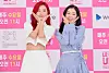 Irene, right, and Seulgi of Red Velvet pose for photos during an online press conference held on Thursday afternoon for the new online reality series 'Level Up Project.' [SM C&C]