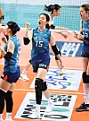 GS Caltex Seoul KIXX center Mun Myeong-hwa reacts to a point during her team's game against the Hwaseong IBK Altos at Jangchung Arena in central Seoul on March 12. [KOVO]
