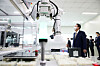 President Yoon Suk-yeol watches a demonstration of a robot maneuvering in Daegu on Aug. 26 where he attended a regulatory innovation strategic meeting. [YONHAP