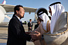President Yoon Suk Yeol shakes hands with United Arab Emirates (UAE) officials after arriving at Abu Dhabi International Airport on Sunday. [YONHAP]