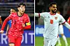 Korea's Son Heung-min, left, and Jordan's Musa Al-Taamari will face off tonight in Suwon [EPA/YONHAP]