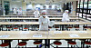 Employees disinfect tables and partitions at the cafeteria of Maeyeoul Elementary School in Suwon, Gyeonggi, on Monday, two days before the school opens for first and second graders. [YONHAP]