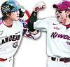 Choi Jeong of the SSG Landers, left, and Lee Jung-hoo of the Kiwoom Heroes
