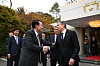 President Yoon Suk Yeol, left, bids farewell to U.S. Secretary of State Blinken after a luncheon at his official residence in Hannam-dong, Yongsan District in central Seoul on Thursday. Blinken wrapped up a two-day visit to Seoul later that day. [PRESIDENTIAL OFFICE]