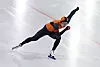 Cha Min-kyu races in the men's 500-meter race at the 48th National Sprint Speed Skating Championship held in the Taereung International Rink in Seoul on Thursday. [YONHAP]