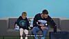 Phil Foden, right, reviews some of the Manchester City gifts with his son Ronnie Foden. [ONE FOOTBALL]