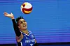Daly Santana of Puerto Rico plays the ball during a 2021-22 V League match between the Hwaseong Industrial Bank of Korea Altos and GS Caltex Kixx at Hwaseong Indoor Arena in Hwaseong, Gyeonggi. [NEWS1]