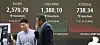 A screen in Hana Bank's trading room in central Seoul shows the Kospi closing at 2,570.70 points on Tuesday, down 1.31 percent, or 34.22 points, from the previous trading session. [NEWS1]