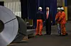 U.S. President Donald Trump speaks with workers during a visit to U.S. Steel Corporation's Irvin Works plant in West Mifflin, Pennsylvania, on May 30. [REUTERS/YONHAP]