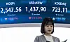 A screen in Hana Bank's trading room in central Seoul shows the Kospi opening on April 29. [YONHAP]