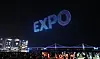 Busan flies 1,500 drones, which is a record number of drones deployed for a drone light show in Korea, displaying Busan's logo for the World Expo 2030 above Gwangalli beach to welcome the enquiry mission delegation from the Bureau International des Expositions and rally support on April 1. [SONG BONG-GEUN]