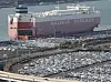 Vehicles waiting to be loaded on a ship headed overseas near Hyundai Motor's plant in Ulsan on Nov. 5. Korea's economy is expected to gradually recovery. However, KDI lowered its outlook for next year's growth citing an increasing number of coronavirus infections in other major markets. [YONHAP]