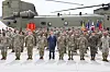 Acting President and Prime Minister Han Duck-soo, fifth from left, poses for a group photo with Korean and U.S. troops during a visit to the Korea-U.S. Combined Forces Command at U.S. Camp Humphreys in Pyeongtaek, Gyeonggi, on April 23. [YONHAP]