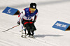 Shin Eui-hyun competes in the men's para cross country long distance sitting race at the National Biathlon Centre, Zhangjiakou, China on Sunday. [REUTERS/YONHAP]