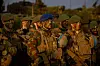 Belgium's soldiers of the NATO enhanced forward presence battalion take part in the NATO military exercise 'Iron Wolf 2022-II' at a training range in Pabrade, north of the capital Vilnius, Lithuania on Oct. 26, 2022. [AP/YONHAP]